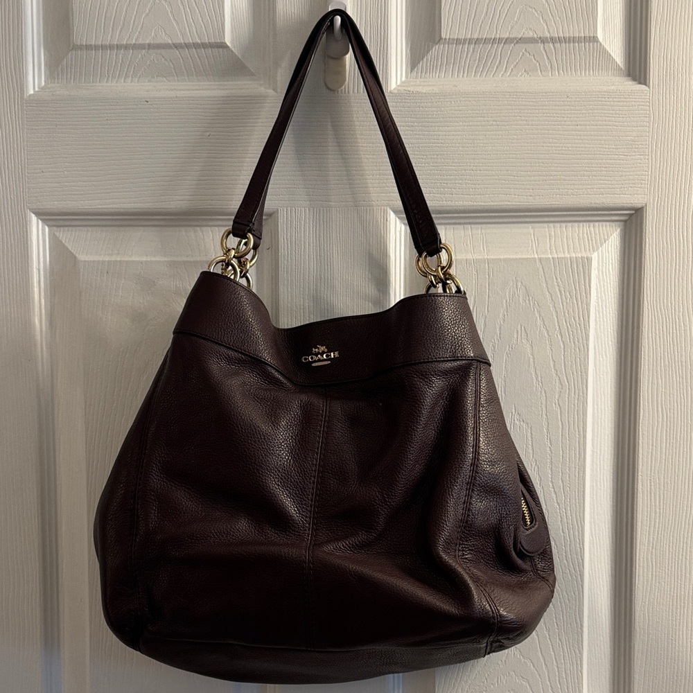 Coach Dark Brown Leather Shoulder Bag with Gold Hardware